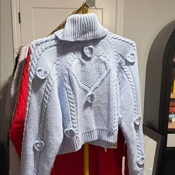 For Love And Lemons Light Blue Heart Knit Sweater - Picture 3 of 3